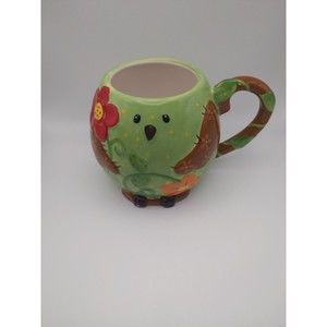 Vintage Pier 1 Imports Green Bird Coffee Mug Rare Hand Painted Dolomite Ceramic